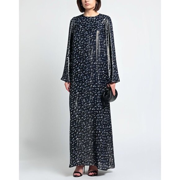 NWOT $434 MICHAEL MICHAEL KORS Navy Metal Floral Maxi Long Dresses Size M Women - Picture 1 of 12